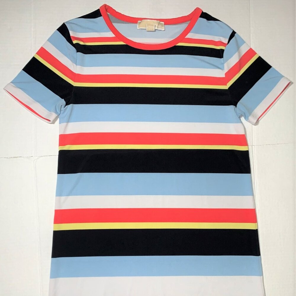 Michael Kors Multicolor Striped Stretch Short Sleeve Mini T-Shirt Dress Womens S
